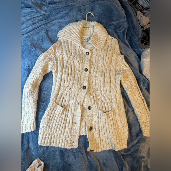 Anthropologie Pilcro Cable-Knit Wool Blend Cardigan Sweater Ivory